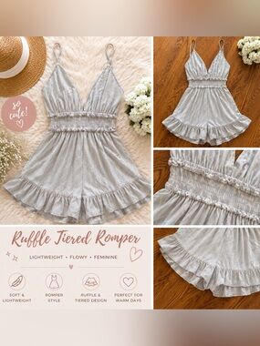 Ruffle Tiered Romper - Light Blue